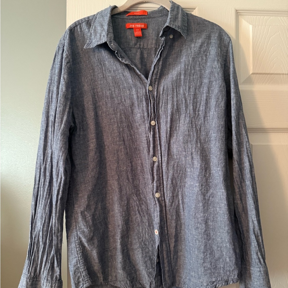 Joe Fresh Blue Button-Up Linen and Cotton Blend Shirt